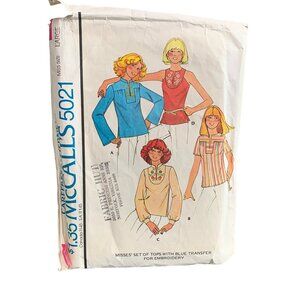 McCall's 5021 Misses Vintage Shirt Blue Transfer for Embroidery Size 18-20